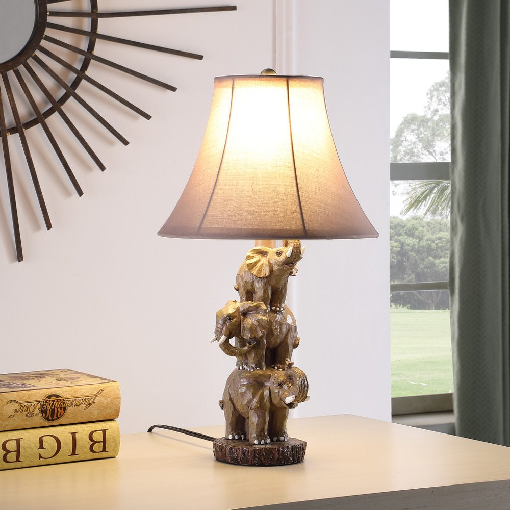 21" Brown Elephant Trio Table Lamp With Brown Bell Shade — view 4