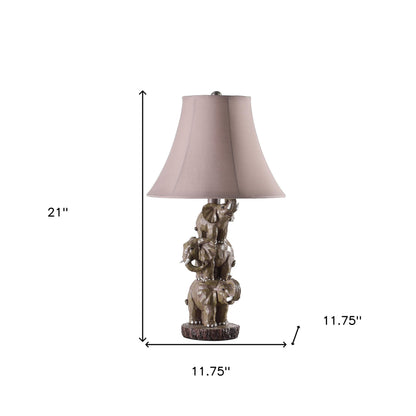 21" Brown Elephant Trio Table Lamp With Brown Bell Shade