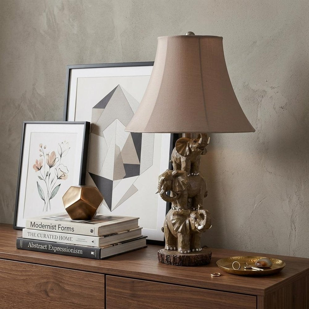 21" Brown Elephant Trio Table Lamp With Brown Bell Shade — view 6
