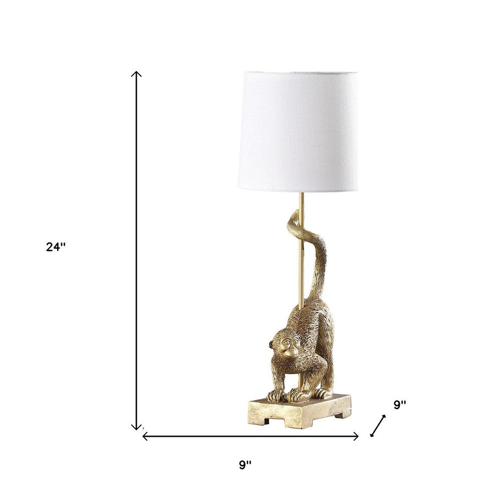 24" Gold Monkey Table Lamp With White Drum Shade — view 4
