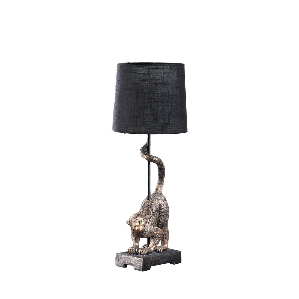 24" Antiqued Gold Monkey Table Lamp With Black Drum Shade — view 1