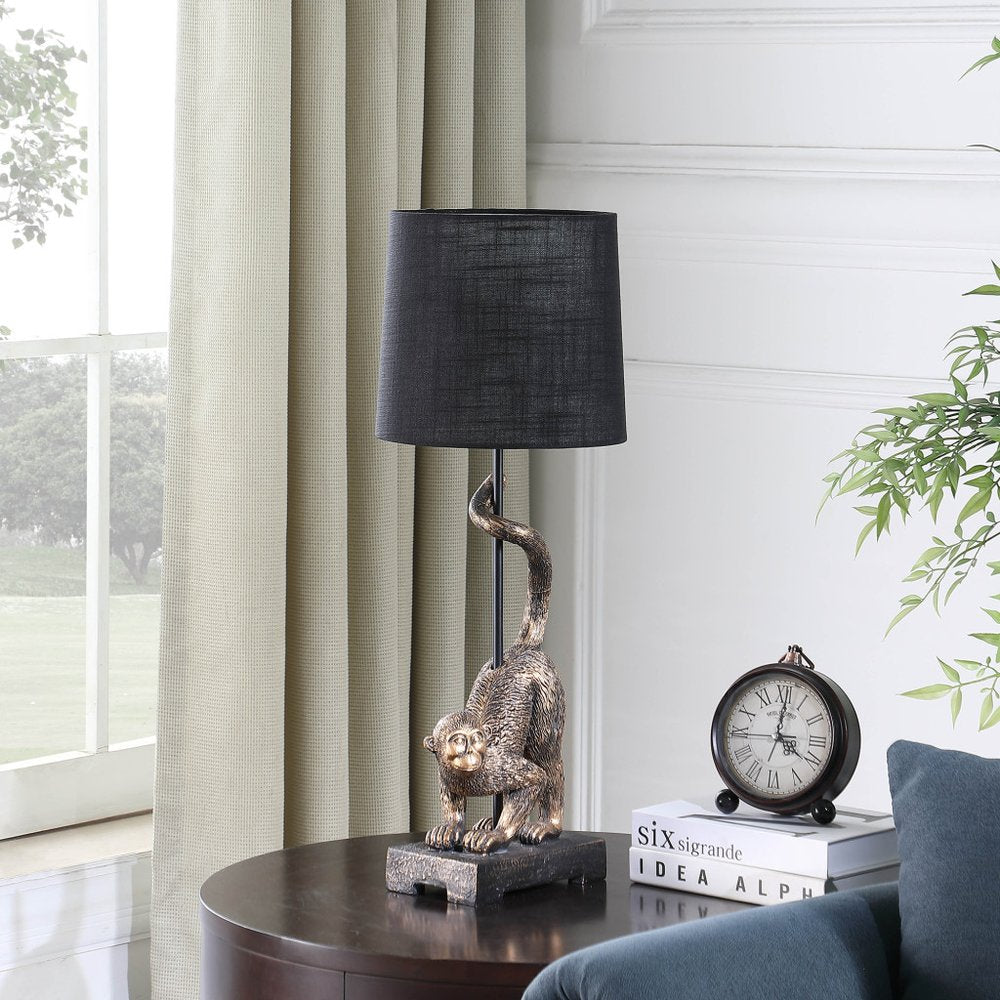 24" Antiqued Gold Monkey Table Lamp With Black Drum Shade HomeRoots