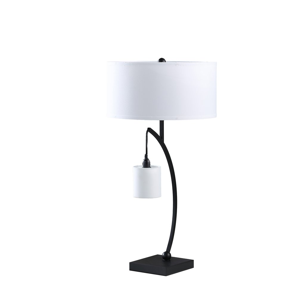 29" Black Metal Two Light Arched Table Lamp With White Drum Shade — view 1