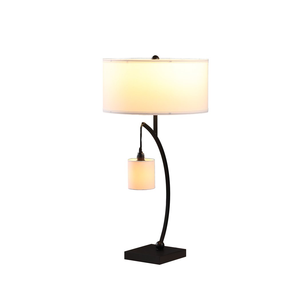 29" Black Metal Two Light Arched Table Lamp With White Drum Shade — view 2