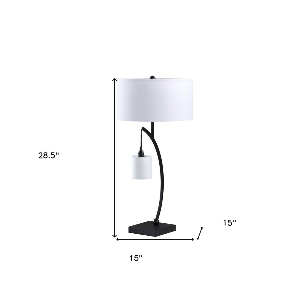 29" Black Metal Two Light Arched Table Lamp With White Drum Shade — view 3