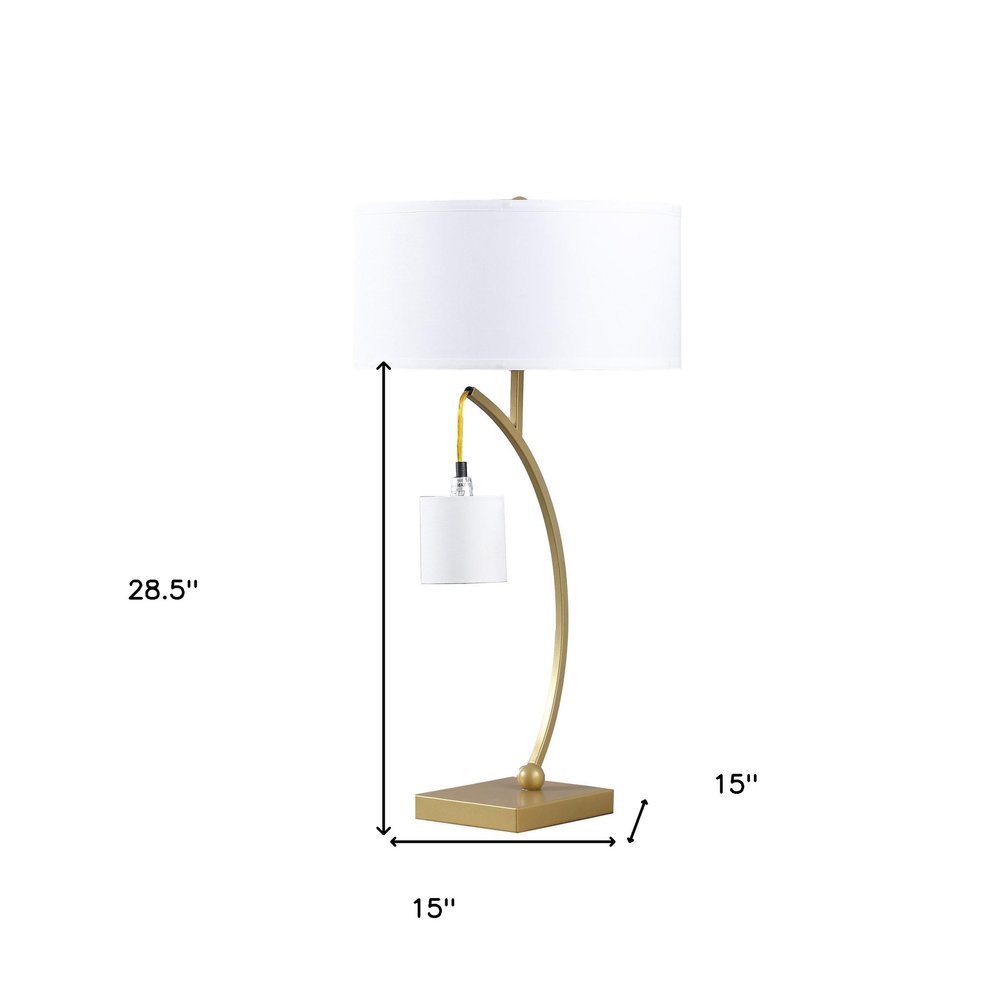 29" Gold Metal Two Light Arched Table Lamp With White Drum Shade — view 3