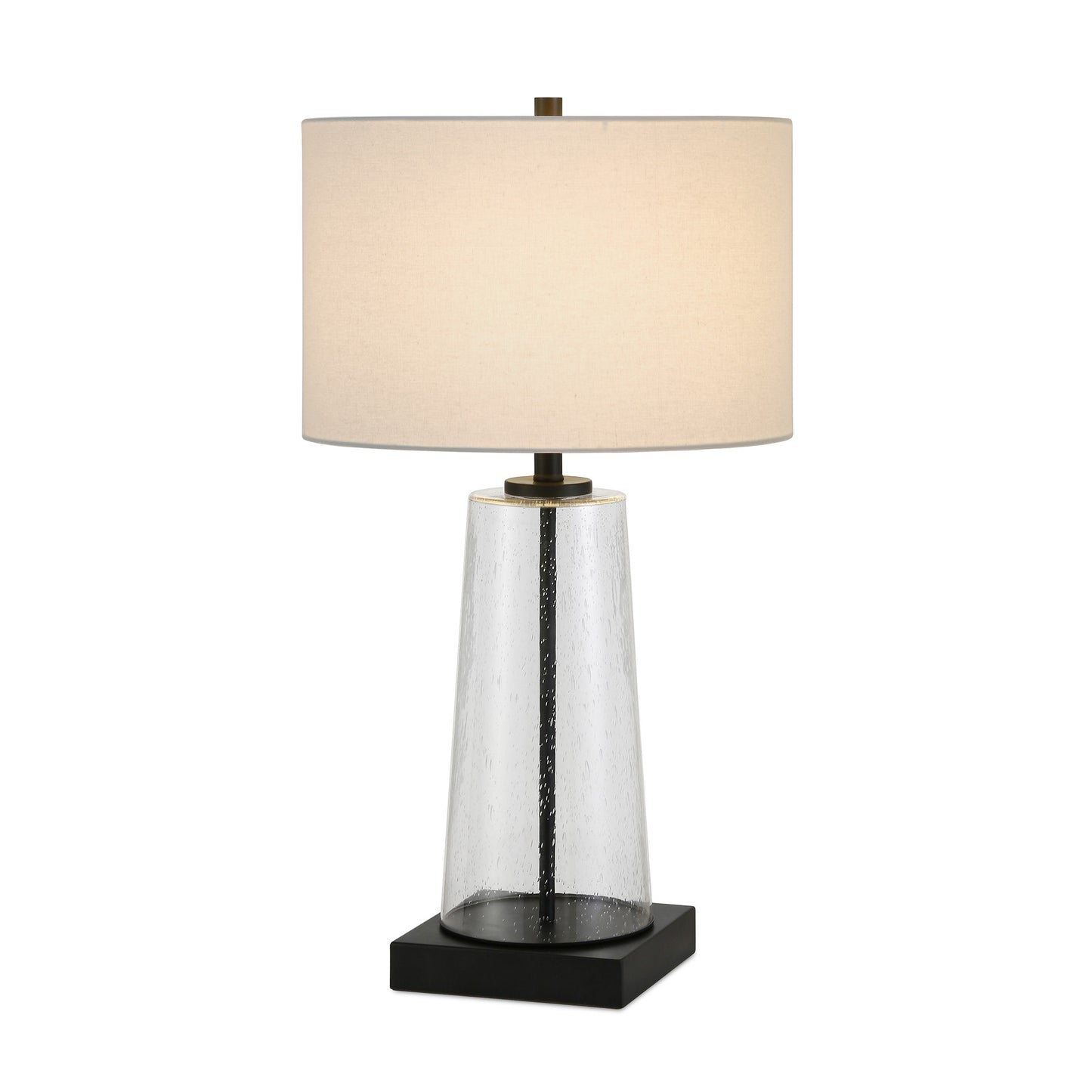 27" Black Glass Table Lamp With White Drum Shade