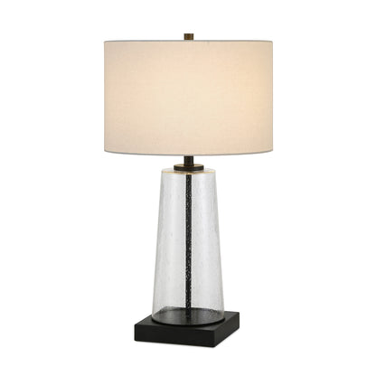 27" Black Glass Table Lamp With White Drum Shade