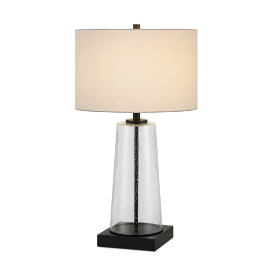 27" Black Glass Table Lamp With White Drum Shade