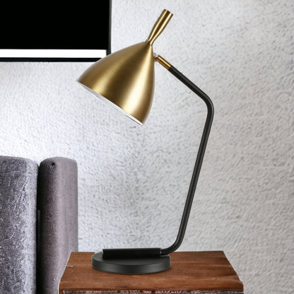 23" Black Metal Desk Table Lamp With Gold Bowl Shade