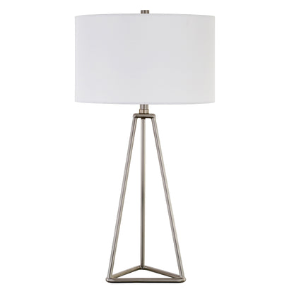 26" Silver Metal Table Lamp With White Drum Shade