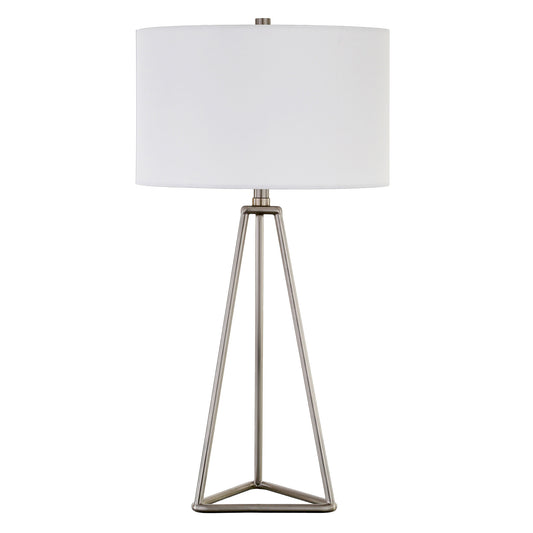 26" Silver Metal Table Lamp With White Drum Shade