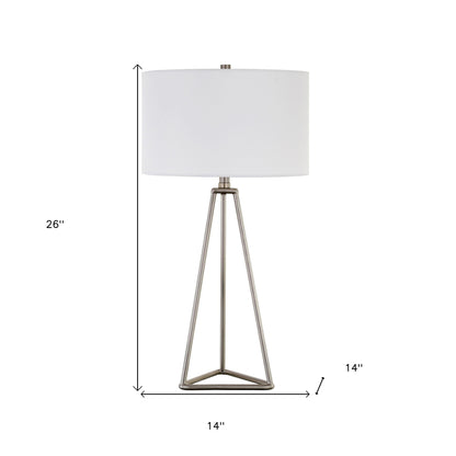 26" Silver Metal Table Lamp With White Drum Shade