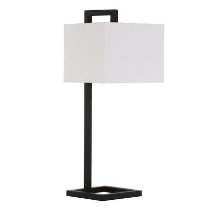 26" Black Metal Arched Table Lamp With White Square Shade