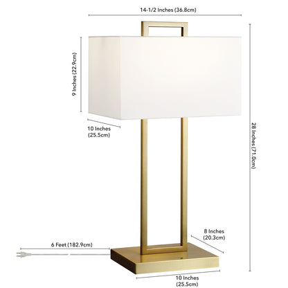 28" Brass Metal Table Lamp With White Shade