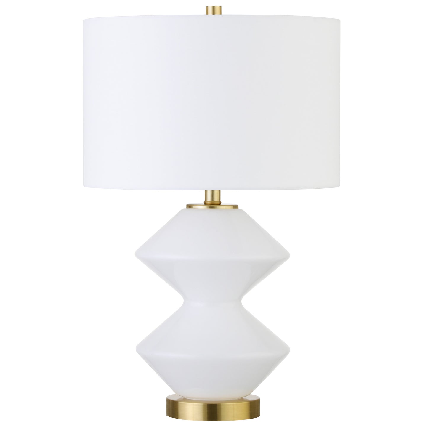 23" White and Gold Glass Table Lamp With White Drum Shade