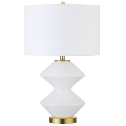 23" White and Gold Glass Table Lamp With White Drum Shade