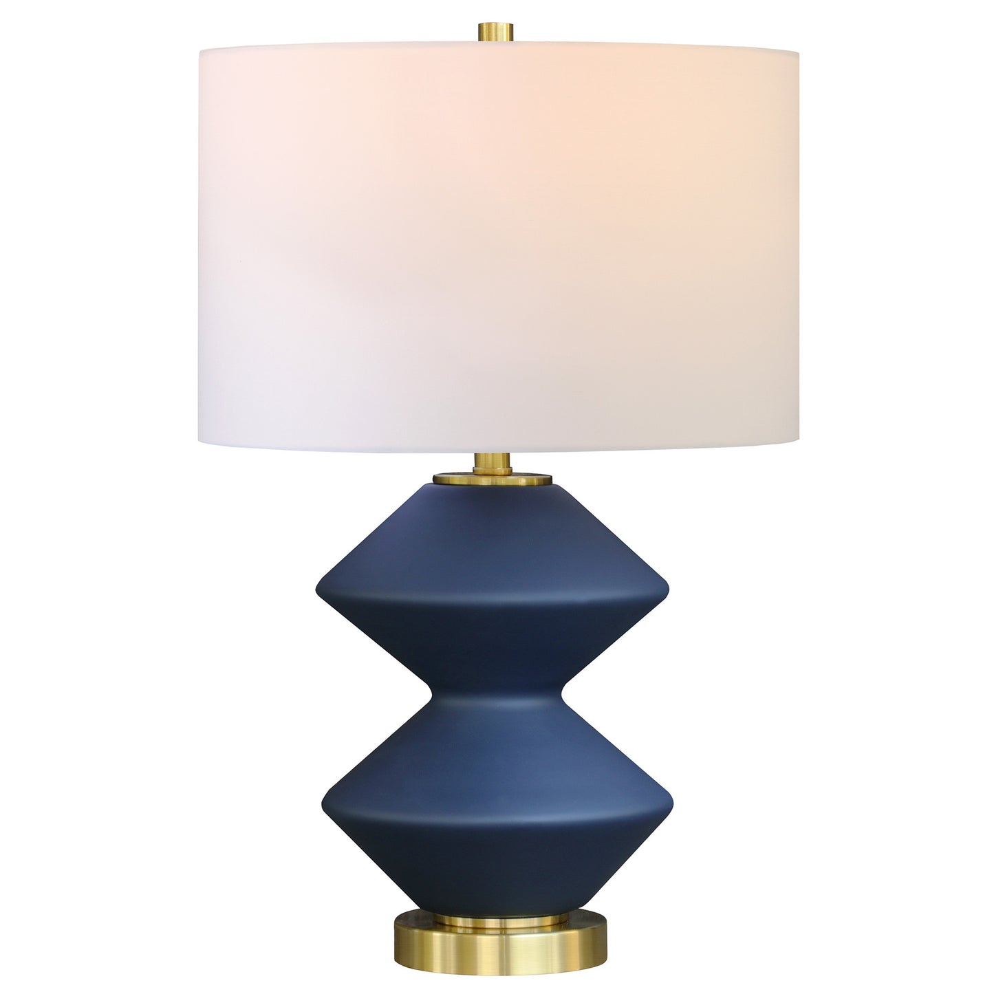 23" Blue and Gold Glass Table Lamp With White Drum Shade