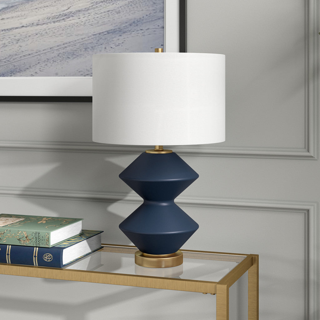 23" Blue and Gold Glass Table Lamp With White Drum Shade