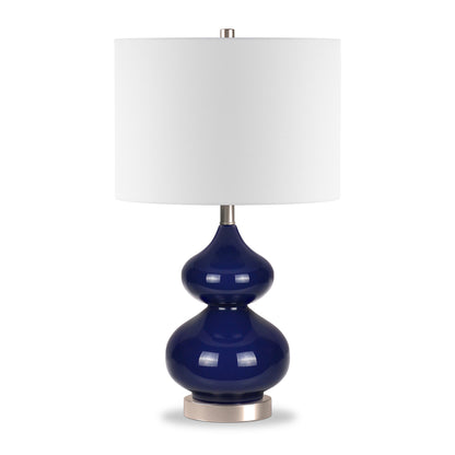 23" Blue and Silver Glass Table Lamp With White Drum Shade