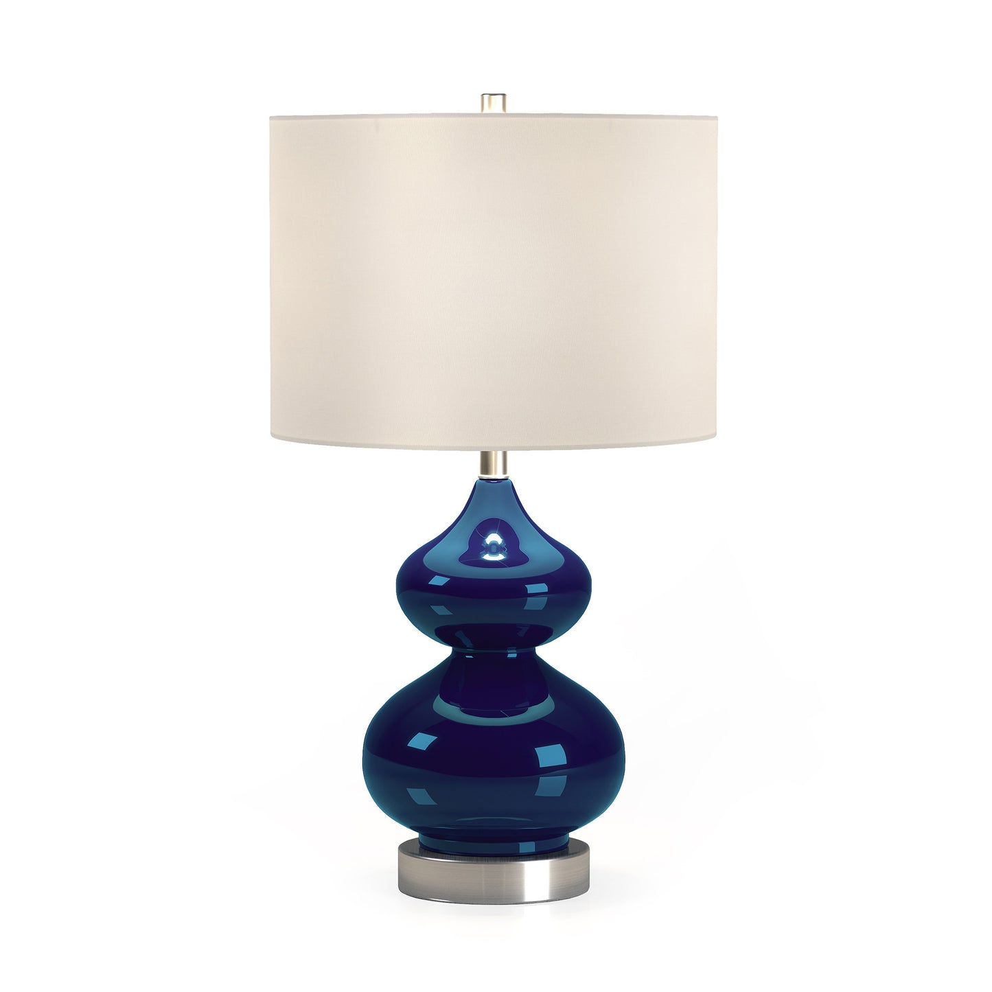 23" Blue and Silver Glass Table Lamp With White Drum Shade