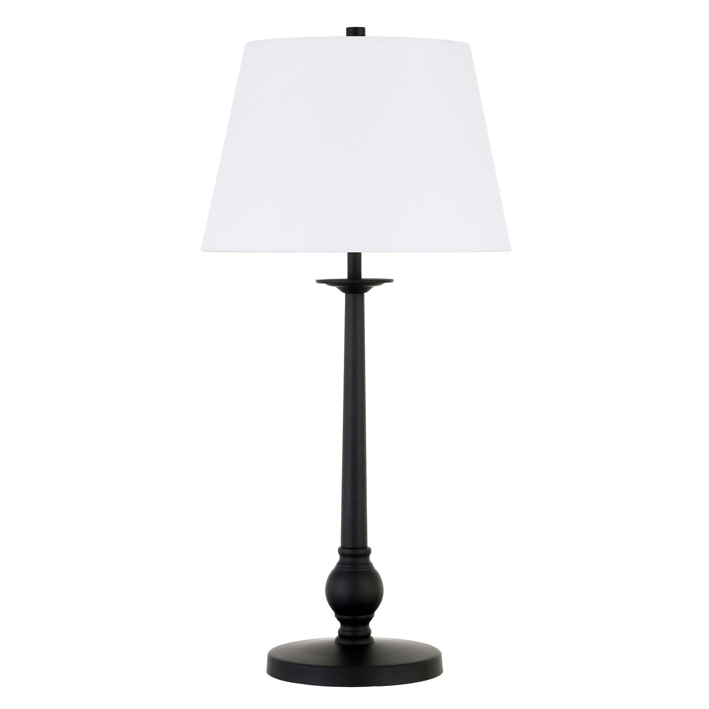 28" Black Metal Table Lamp With White Empire Shade