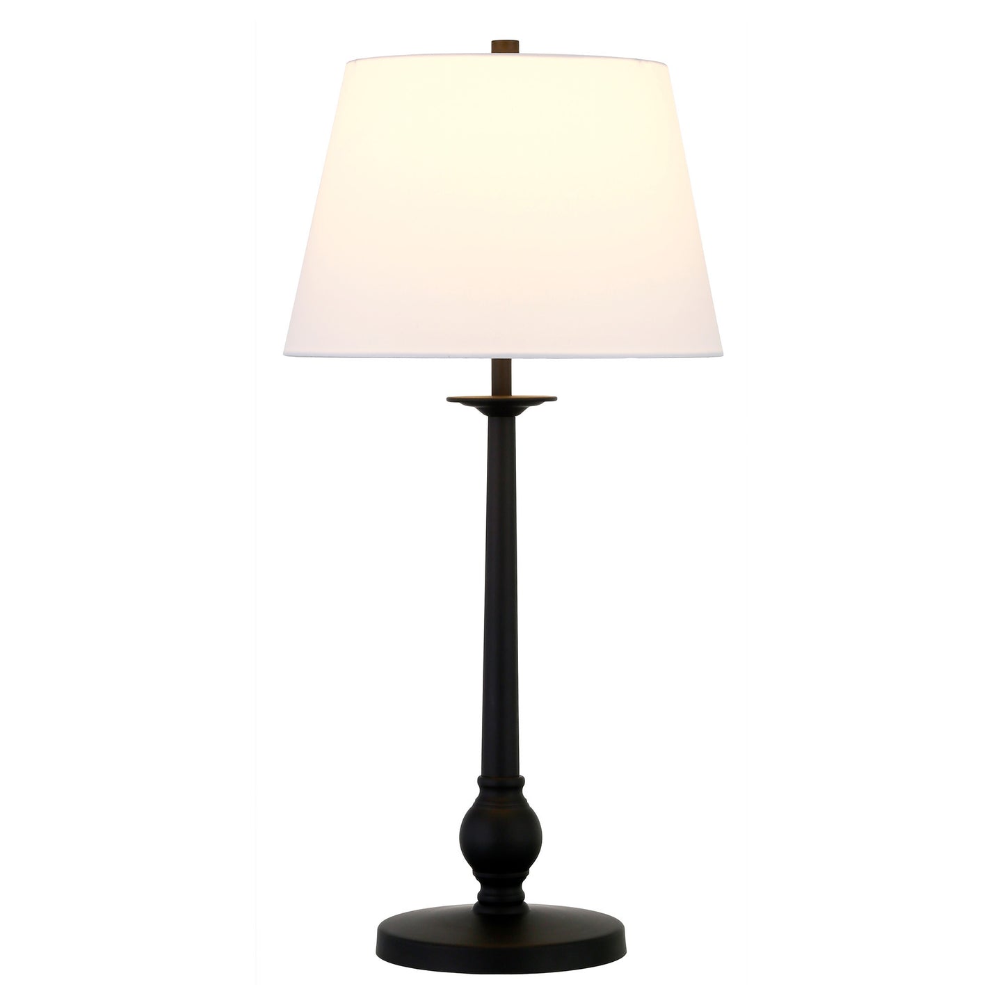 28" Black Metal Table Lamp With White Empire Shade