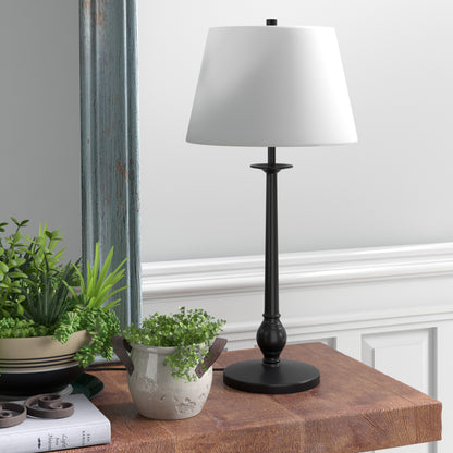 28" Black Metal Table Lamp With White Empire Shade