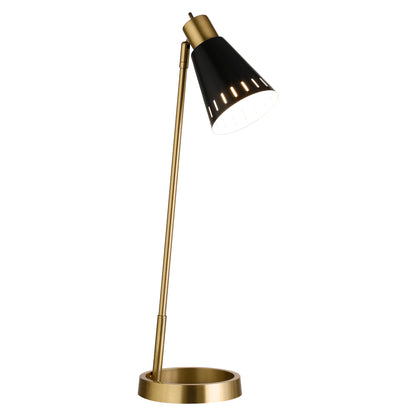 27" Brass Metal Desk Table Lamp With Black Cone Shade