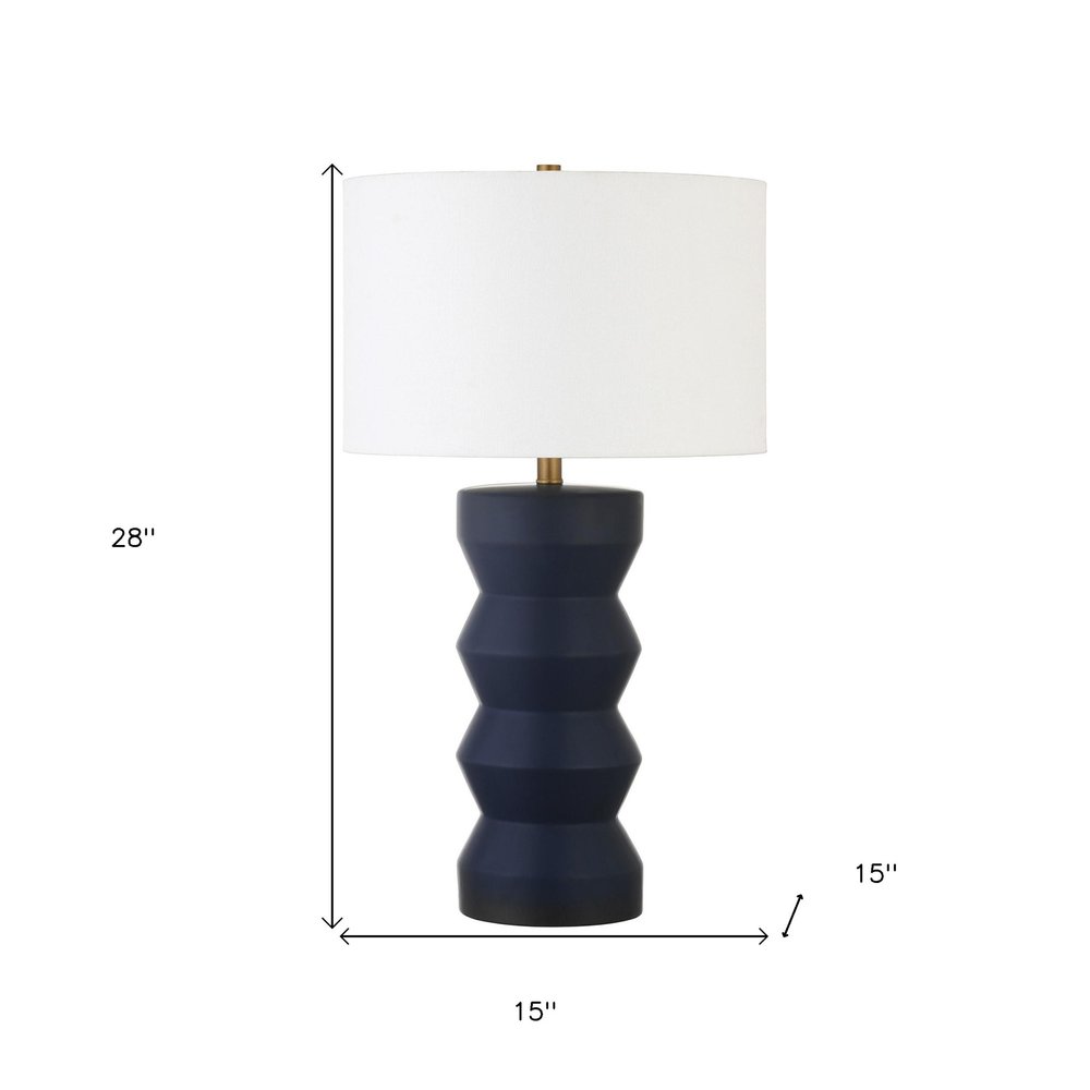 28" Navy Blue Geometric Table Lamp With Drum Shade HomeRoots