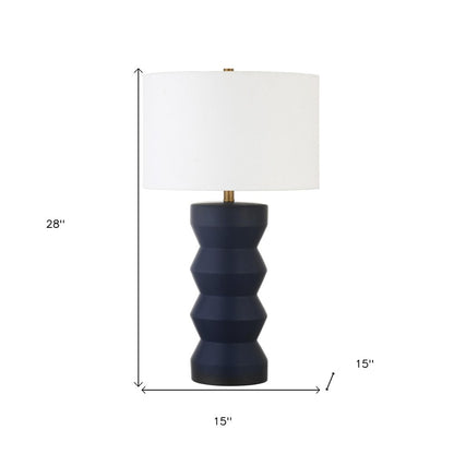28" Navy Blue Geometric Table Lamp With Drum Shade HomeRoots
