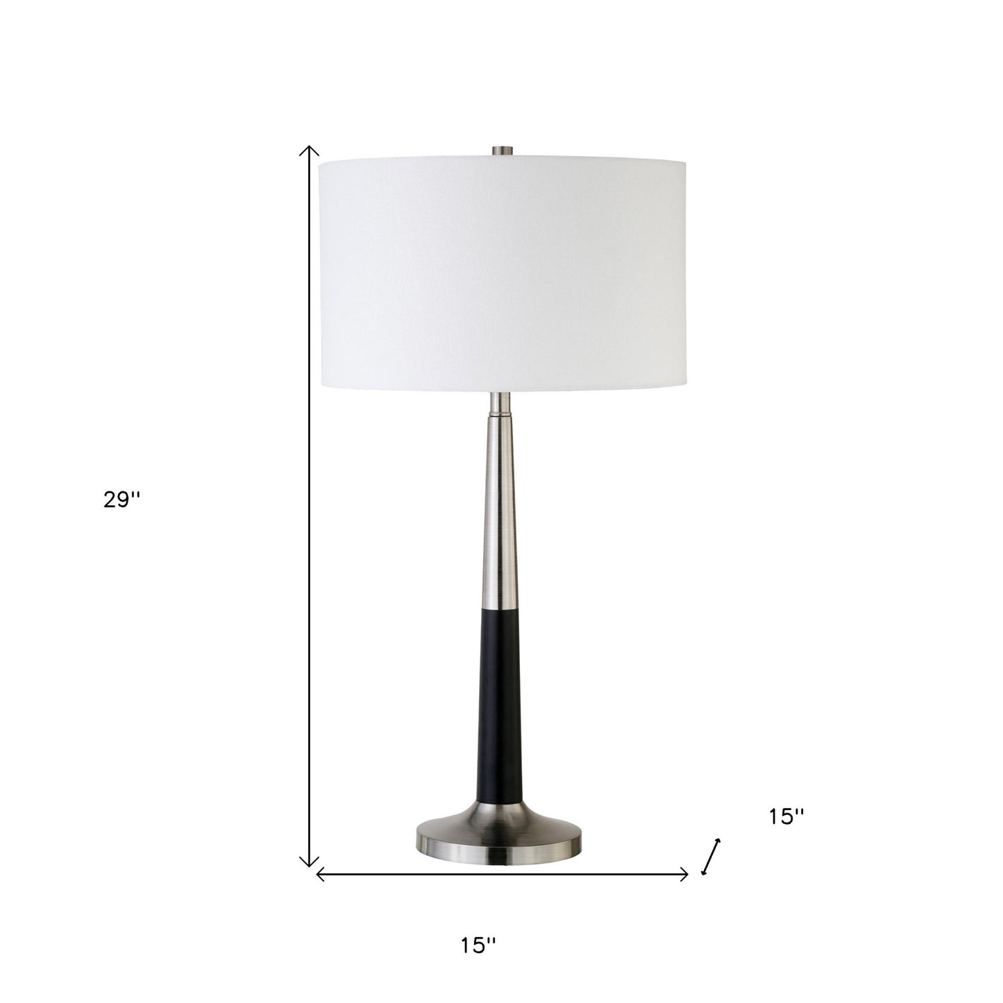 29" Black and Silver Metal Table Lamp With White Drum Shade