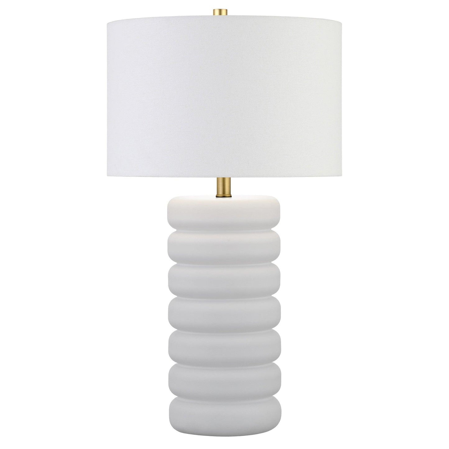 25" White Ceramic Table Lamp With White Drum Shade - FurniFindUSA