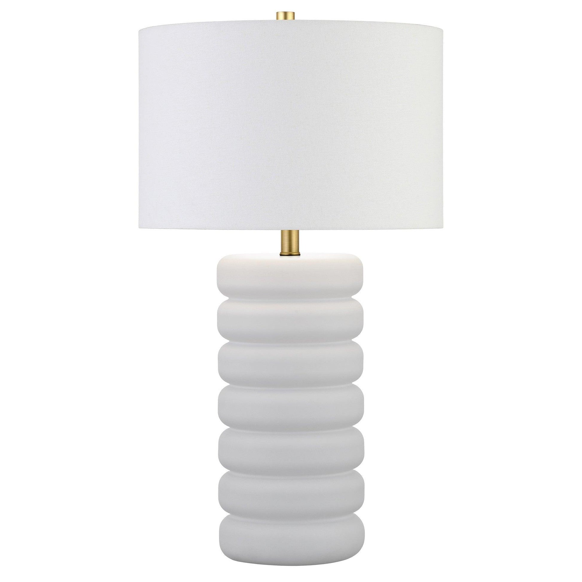 25" White Ceramic Table Lamp With White Drum Shade - FurniFindUSA