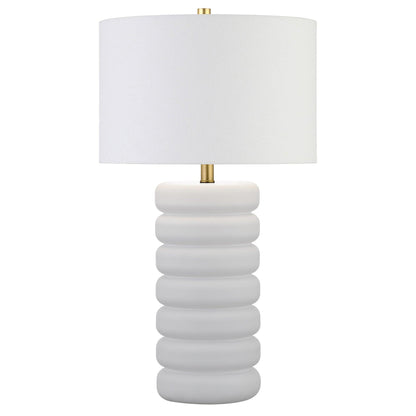 25" White Ceramic Table Lamp With White Drum Shade - FurniFindUSA