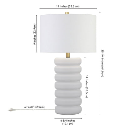 25" White Ceramic Table Lamp With White Drum Shade - FurniFindUSA