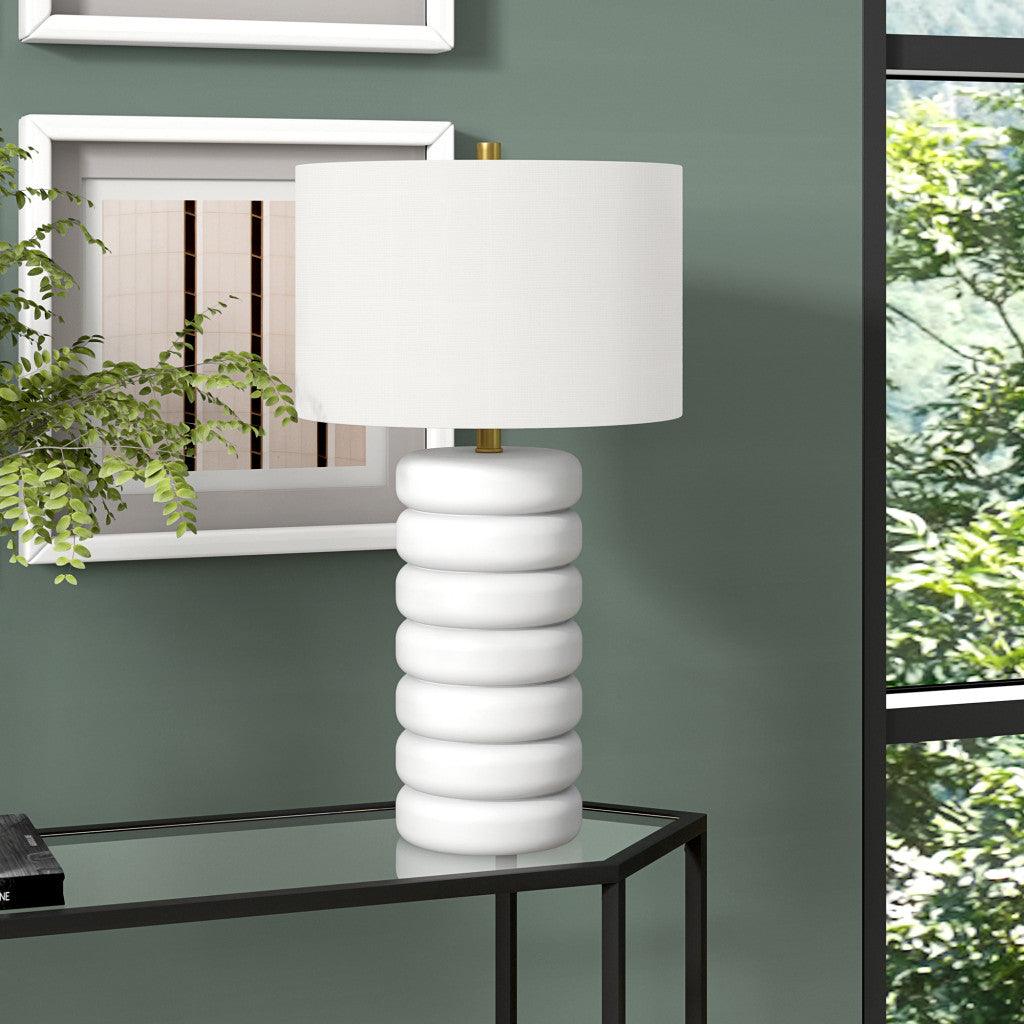 25" White Ceramic Table Lamp With White Drum Shade - FurniFindUSA