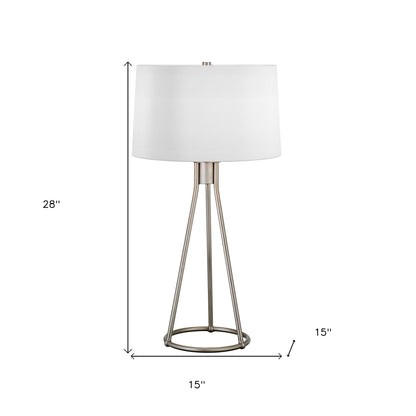 28" Nickel Metal Table Lamp With White Drum Shade