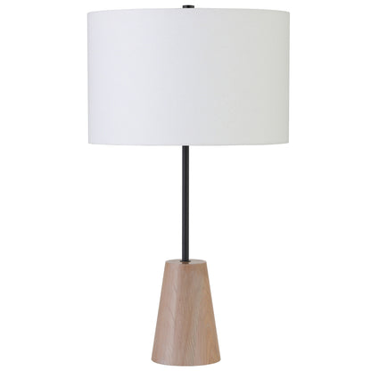 26" Brown and Black Metal Table Lamp With White Drum Shade