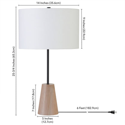 26" Brown and Black Metal Table Lamp With White Drum Shade