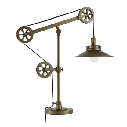 29" Brass Metal Desk Table Lamp With Brass Cone Shade