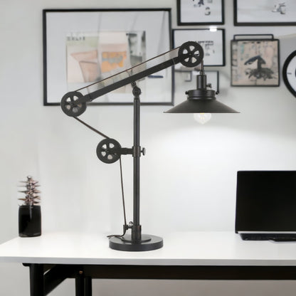 29" Black Metal Desk Table Lamp With Black Cone Shade