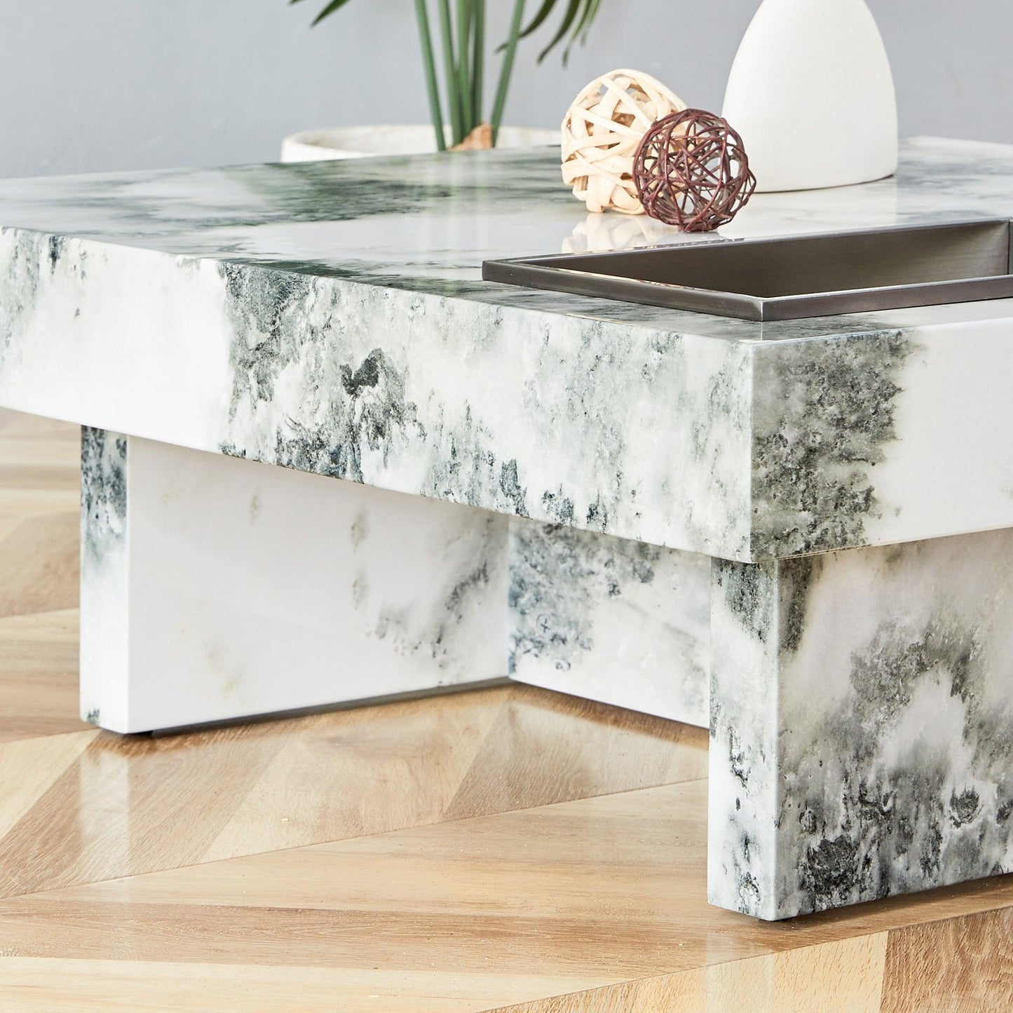 A modern and practical coffee table black and white in imitation marble pattern made of MDF material - FurniFindUSA