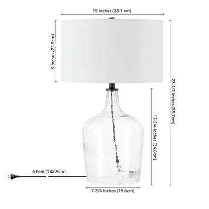 24" Clear Glass Table Lamp With White Drum Shade