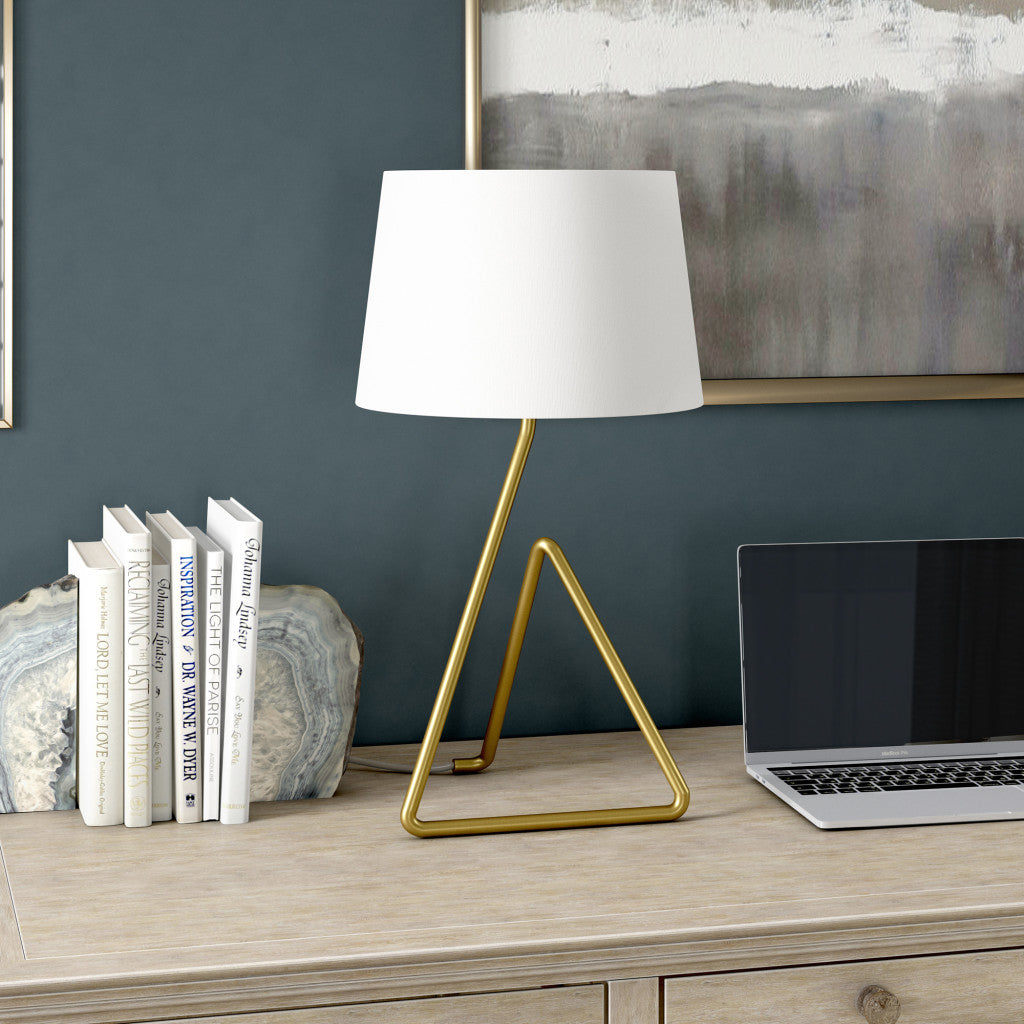 22" Brass Metal Table Lamp With White Bell Shade