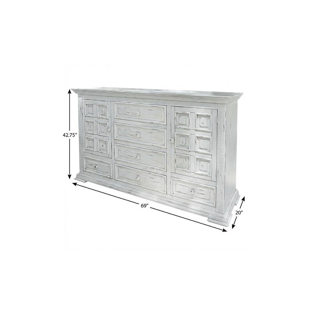 69" White Solid Wood Six Drawer Triple Dresser HomeRoots