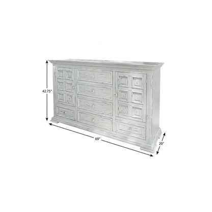 69" White Solid Wood Six Drawer Triple Dresser HomeRoots