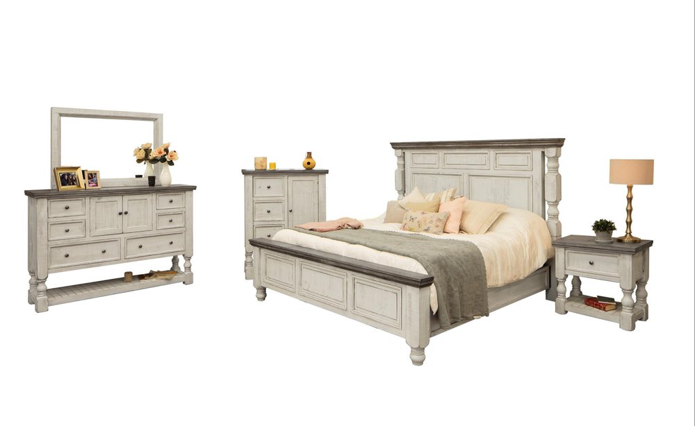 62" Gray and Ivory Solid Wood Six Drawer Triple Dresser — view 1