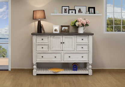 62" Gray and Ivory Solid Wood Six Drawer Triple Dresser HomeRoots