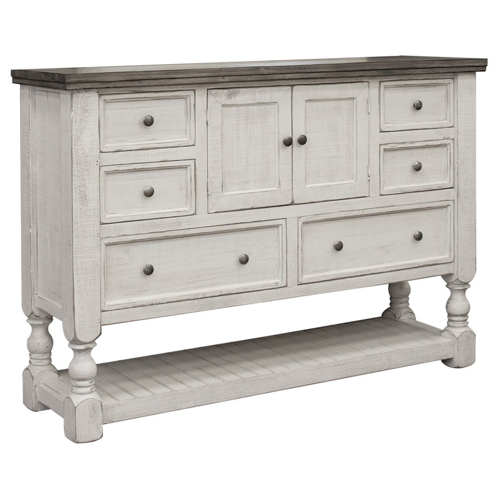 62" Gray and Ivory Solid Wood Six Drawer Triple Dresser — view 3